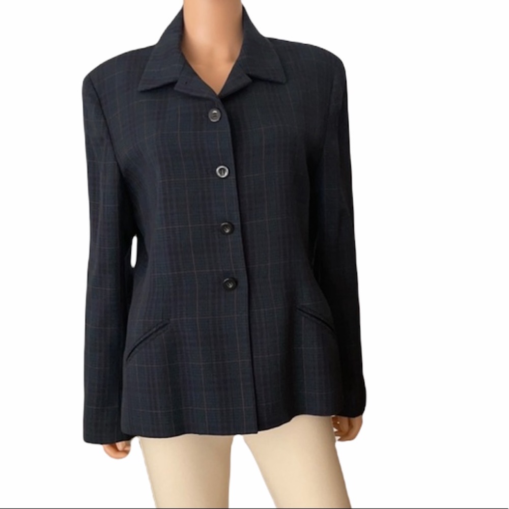 JH Collectibles Navy Plaid Wool Blazer, Size 14, NWOT Tailored Jacket